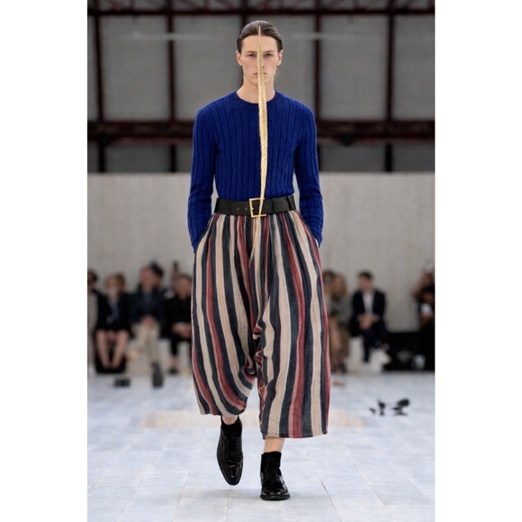 Loewe Pants - LOEWE | Runway Striped Drop-Crotch Striped Cotton Cottage-Core Pants ~ Large